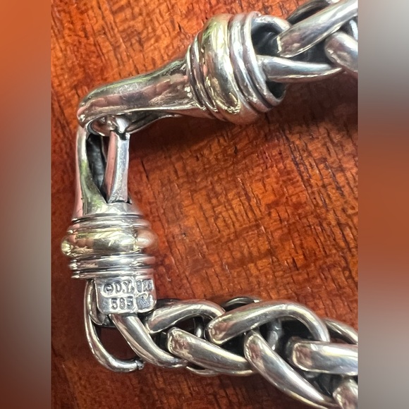 David Yurman Sterling Silver & 14k Gold 8mm Wide Wheat Chain Necklace 18” Long - Picture 7 of 8